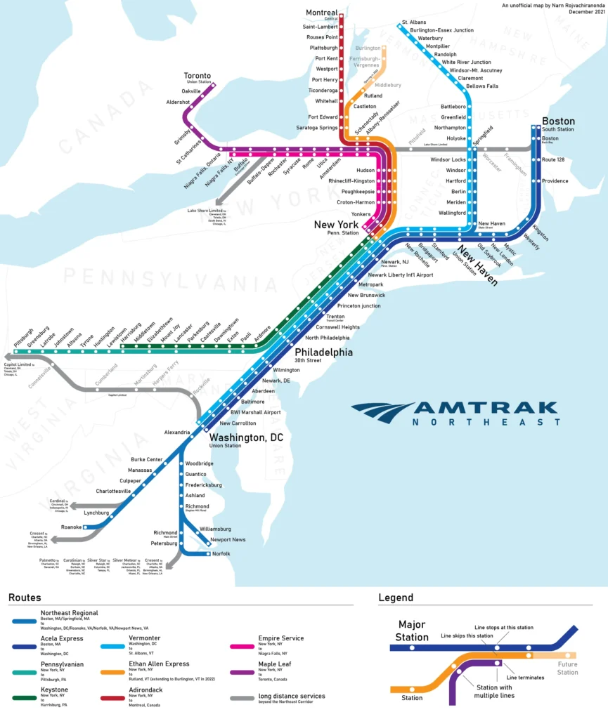 Boston Amtrak stations and Route Map