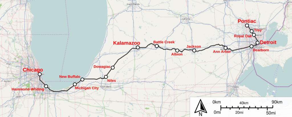 Stops Belonging to the Wolverine Train Route