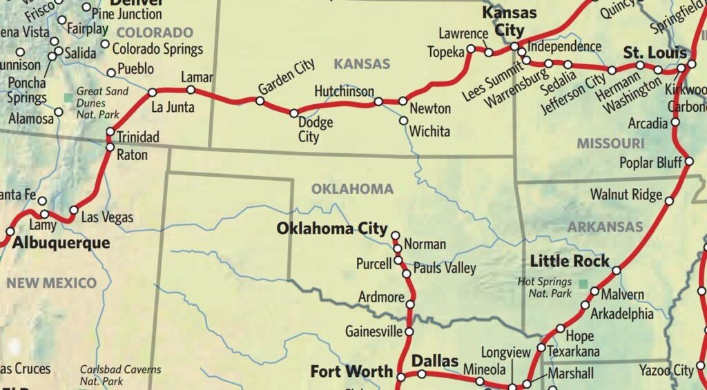 Detailed Heartland Flyer Train Route Map